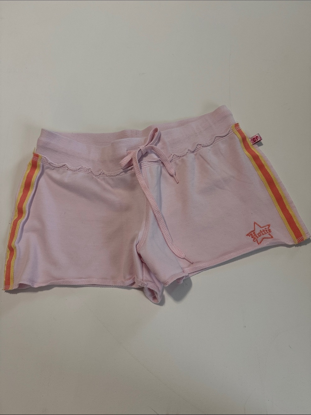 Pink Junior’s Athletic Knit Shorts with Rainbow Side Stripes